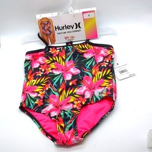 NWT Hurley One-Piece Swimsuit UPF 50+ Tropical Floral Sz 4